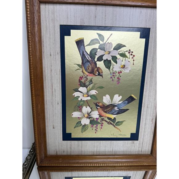 Vintage "Birds on Dogwood" Framed & Signed Print William J. Whiteside Gold Foil - Picture 10 of 10